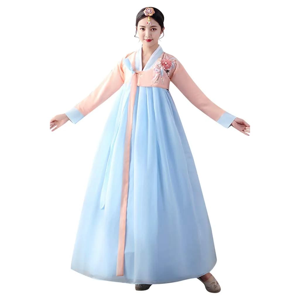 StarDY Korean Hanbok Traditional Dress M (Pink+Blue) | Authentic Korean Palace Wedding Dance Costume - main product image