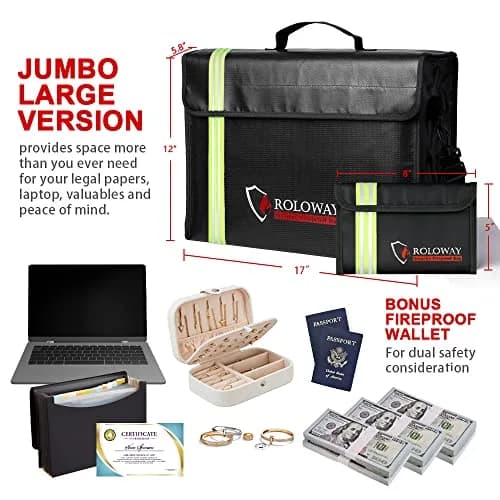 ROLOWAY Large Fireproof Document Bag 43cm (17 x 12 x 5.8 inches) | Water Resistant with Reflective Strip thumbnail 4