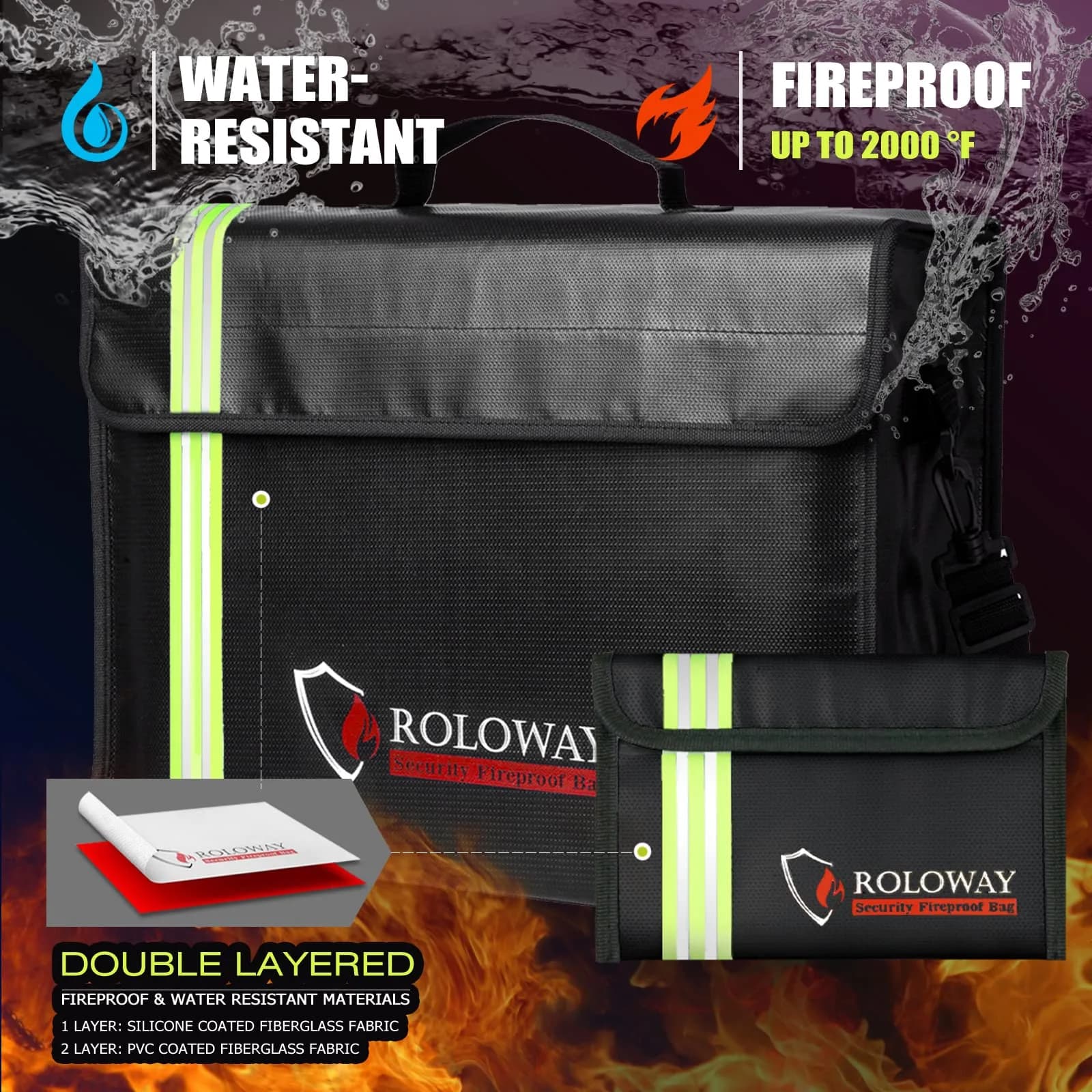 ROLOWAY Large Fireproof Document Bag 43cm (17 x 12 x 5.8 inches) | Water Resistant with Reflective Strip - view 5