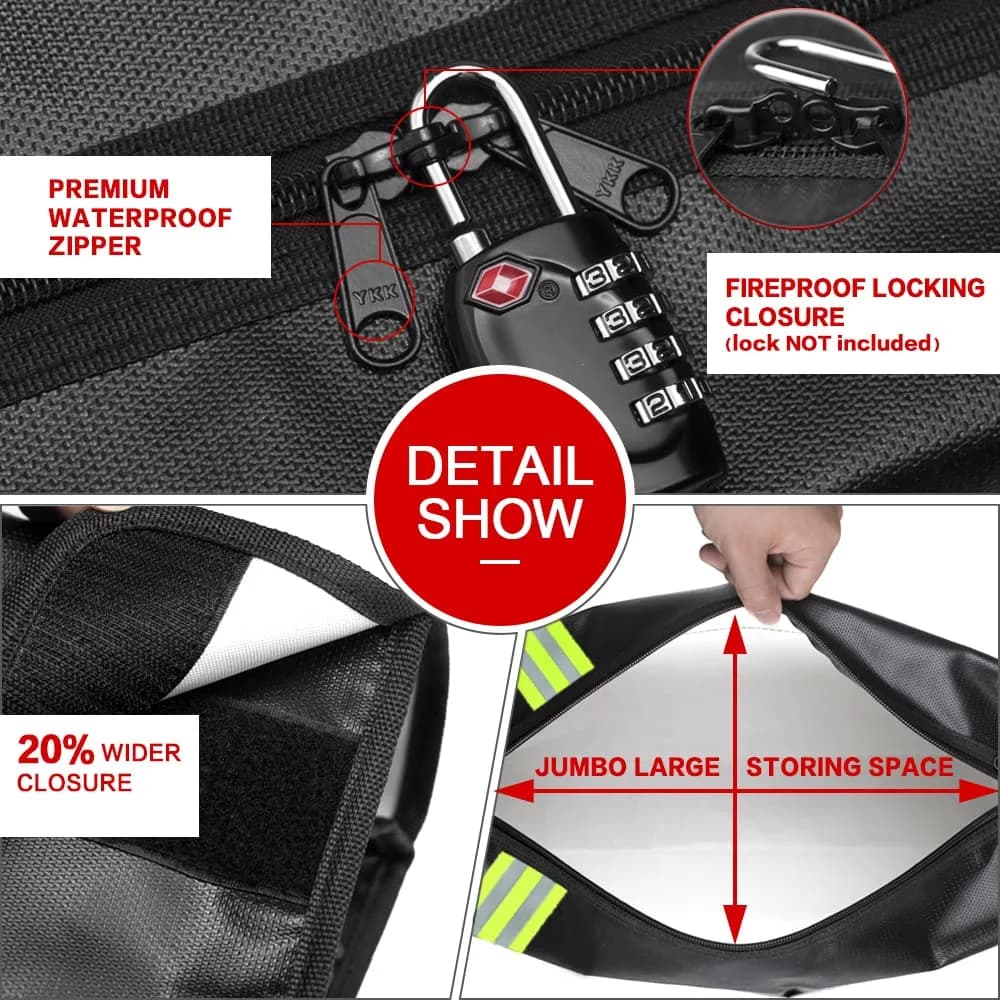 ROLOWAY Large Fireproof Document Bag 43cm (17 x 12 x 5.8 inches) | Water Resistant with Reflective Strip - view 6