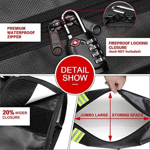 ROLOWAY Large Fireproof Document Bag 43cm (17 x 12 x 5.8 inches) | Water Resistant with Reflective Strip thumbnail 6