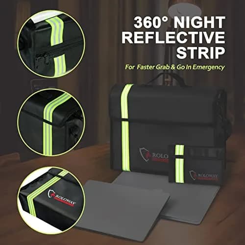 ROLOWAY Large Fireproof Document Bag 43cm (17 x 12 x 5.8 inches) | Water Resistant with Reflective Strip thumbnail 3