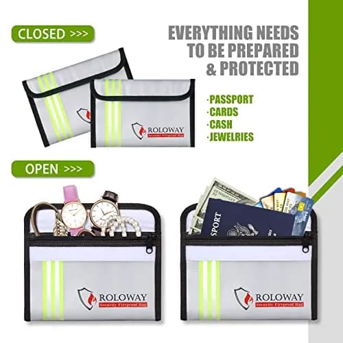 ROLOWAY Small Fireproof Bag 8 x 5 inch | Water & Fire Resistant Money Bag for Cash & Valuables thumbnail 5