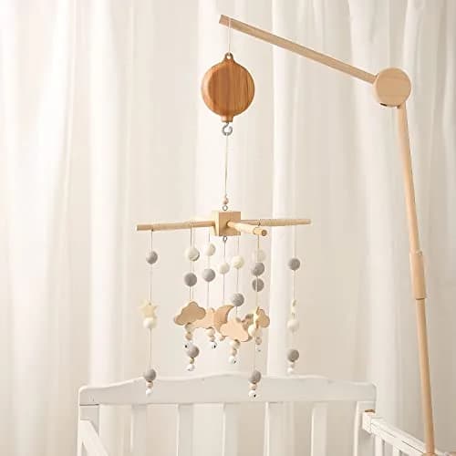 JETM·HH Baby Crib Mobile Musical Box with Rotating Hook - Imitation Wood - Plays 12 Tunes - Battery Operated (Without Arm) thumbnail 5