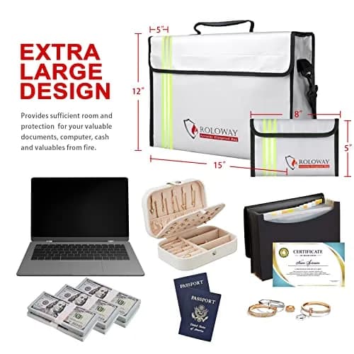 ROLOWAY Large Fireproof Document Bag 40.6 cm (15 inches) | Water Resistant, Reflective Strip, Quick Grab & Go thumbnail 4