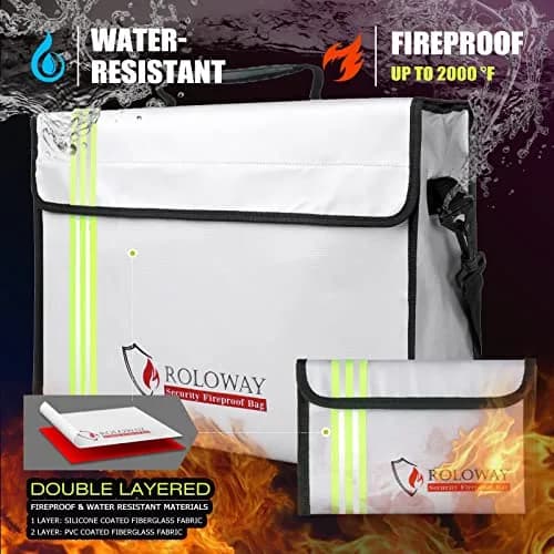 ROLOWAY Large Fireproof Document Bag 40.6 cm (15 inches) | Water Resistant, Reflective Strip, Quick Grab & Go thumbnail 5