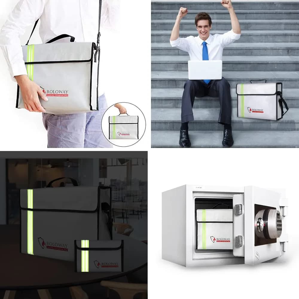 ROLOWAY Large Fireproof Document Bag 40.6 cm (15 inches) | Water Resistant, Reflective Strip, Quick Grab & Go - view 2
