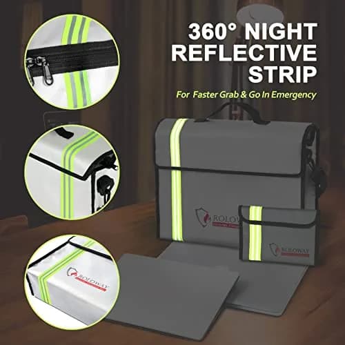 ROLOWAY Large Fireproof Document Bag 40.6 cm (15 inches) | Water Resistant, Reflective Strip, Quick Grab & Go thumbnail 3