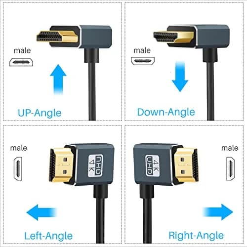Twozoh Flexible HDMI to HDMI Cable Downward Angled 90° 0.3m (1FT) | Supports 4K@60Hz thumbnail 2