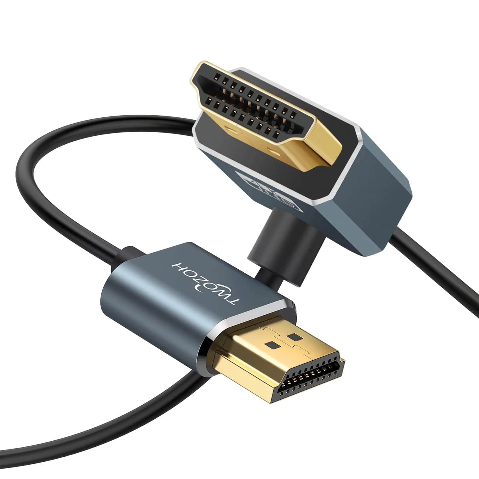 Twozoh Flexible HDMI to HDMI Cable Left Angled 90° 1FT | Supports 4K@60Hz & HDR — Downward Angled 90° / 3.3 FT