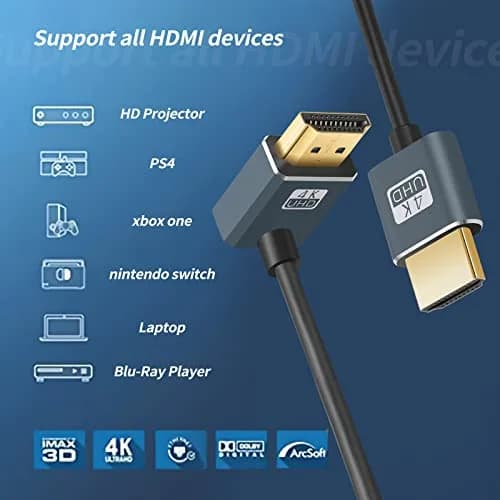 Twozoh HDMI Cable 3.3FT Downward Angled 90° | 4K@60Hz Support, Ultra Thin & Slim thumbnail 3