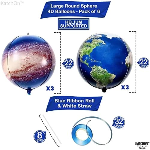 KatchOn Globe and Galaxy Balloons 22 Inch (55.88 cm) Pack of 6 | Helium Supported 4D Sphere Effect thumbnail 2