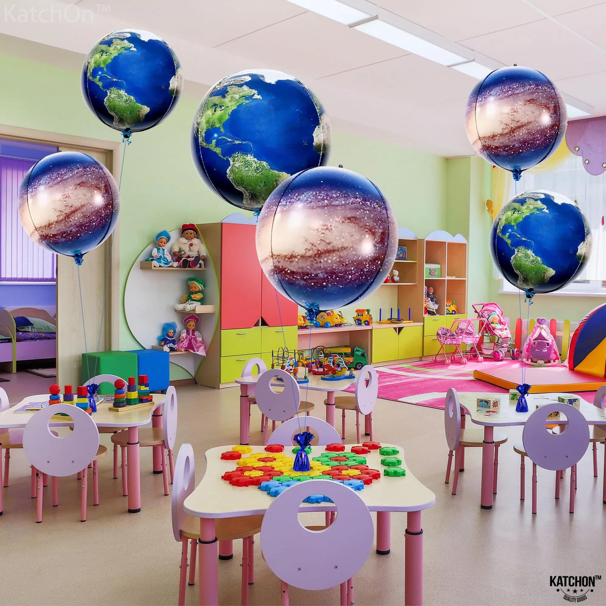 KatchOn 22 Inch Globe and Galaxy 4D Earth Balloons Set (6 Pieces) - view 3