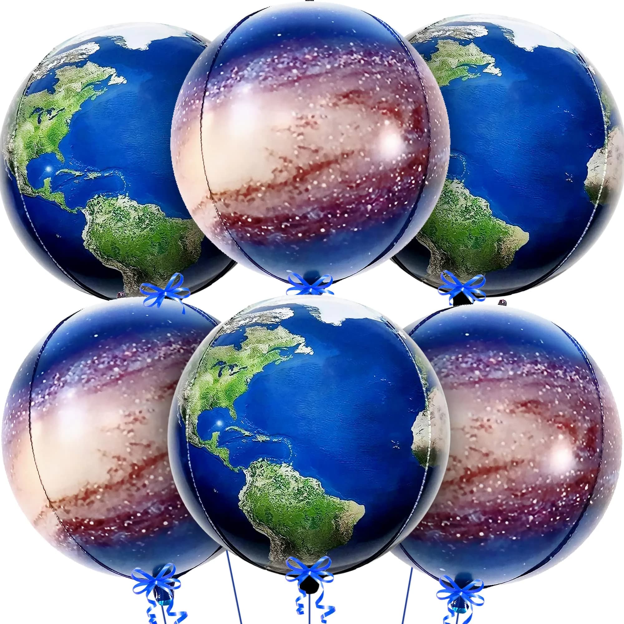 KatchOn 22 Inch Large Earth Balloons Set (6 Pieces) | 360 Degree 4D World Balloons — Globe and Galaxy