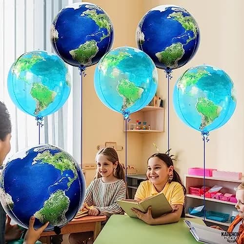 KatchOn 22 Inch Globe Balloons for Globe Decorations - Pack of 6 | Helium Supported Mylar Foil Balloons thumbnail 6