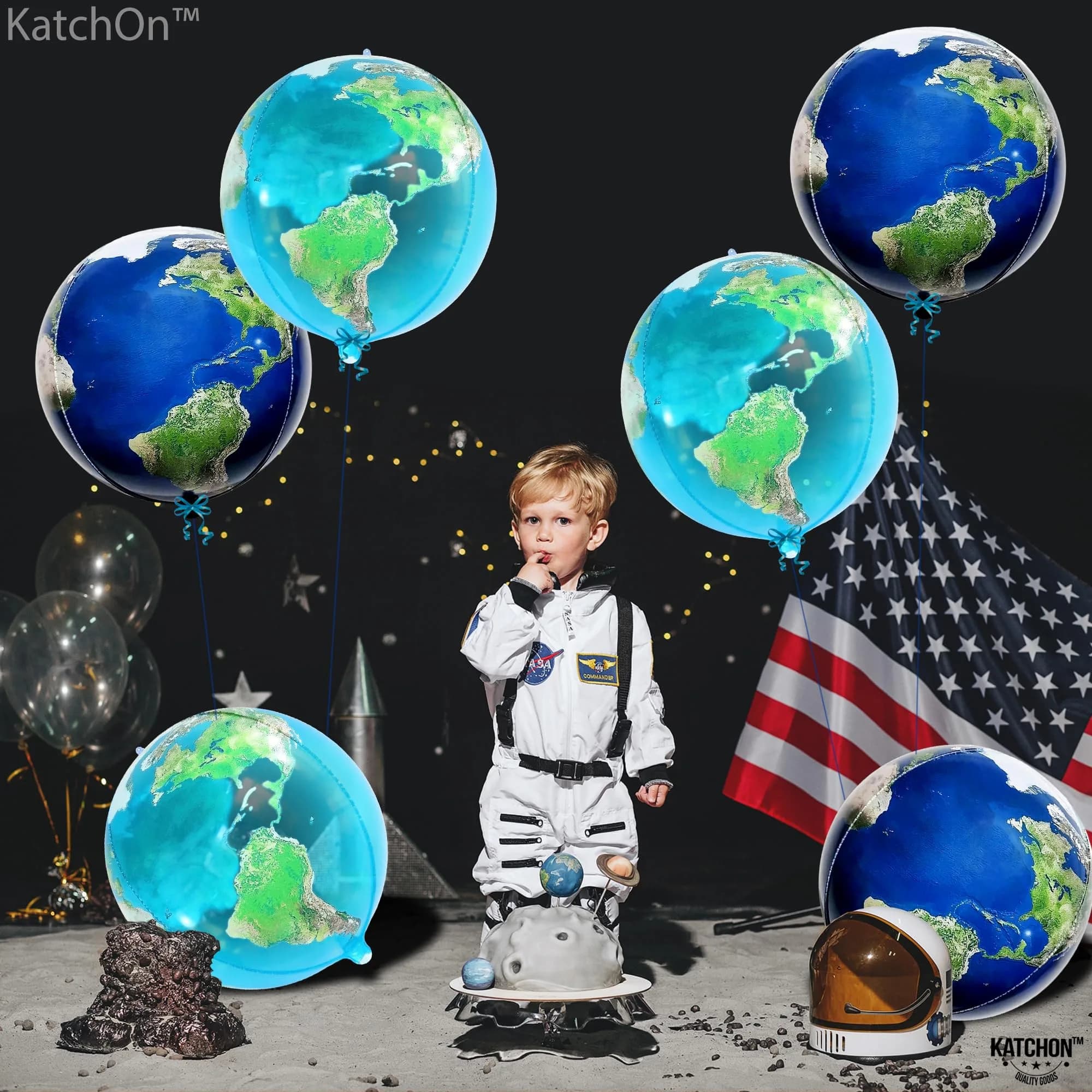 KatchOn 22 Inch Earth and Globe Balloons - Pack of 6, 360 Degree 4D World Decorations - view 4