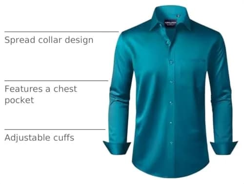 Alimens & Gentle Men's Teal Stretch Dress Shirt Large | Wrinkle-Free Business Casual Button-Down thumbnail 4