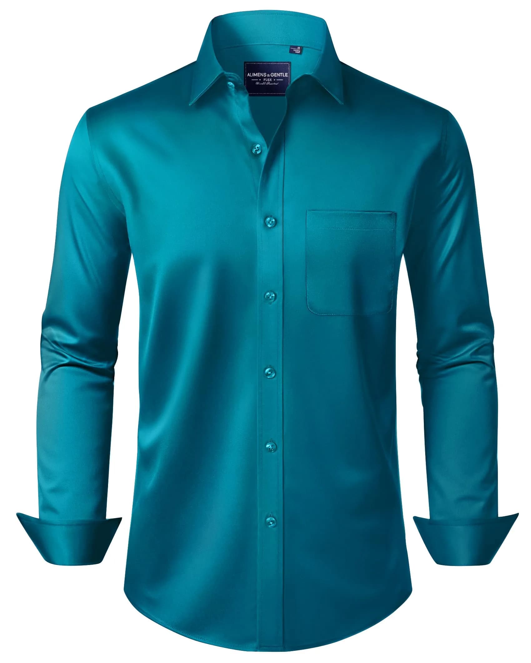 Alimens & Gentle Teal Long Sleeve Wrinkle-Free Dress Shirt with Pocket | Men's Regular Fit XL — Teal