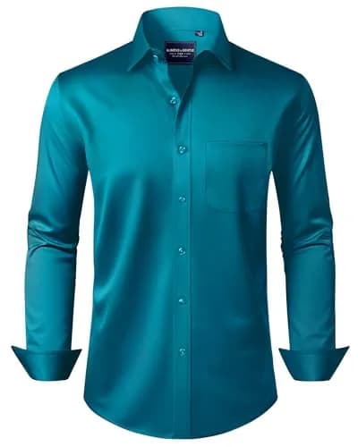 Alimens & Gentle Teal Long Sleeve Wrinkle-Free Dress Shirt with Pocket | Men's Regular Fit XL thumbnail 1