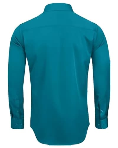 Alimens & Gentle Men's Teal Stretch Long Sleeve Button Down Shirt 3XL (US Size) | Wrinkle-Free Formal & Casual Wear thumbnail 2