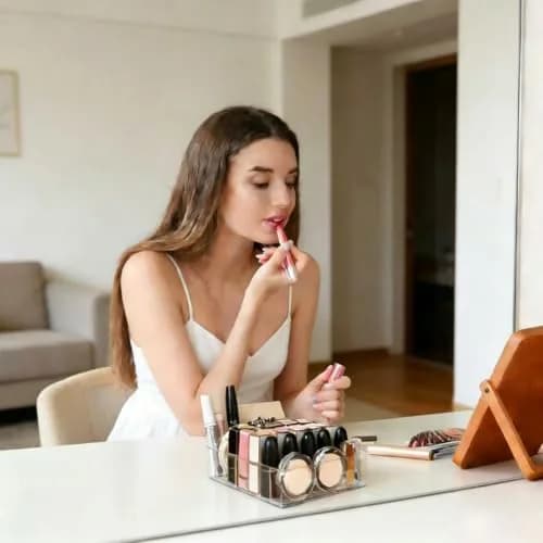 WECHENG Clear Plastic Acrylic Makeup Organizer for Makeup Palette Organizer | 7 Compartments, Large Capacity, Transparent thumbnail 5