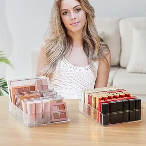 WECHENG Clear Plastic Acrylic Makeup Organizer for Makeup Palette Organizer | 7 Compartments, Large Capacity, Transparent thumbnail 6