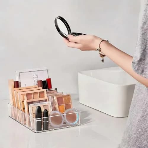 WECHENG Clear Plastic Acrylic Makeup Organizer for Makeup Palette Organizer | 7 Compartments, Large Capacity, Transparent thumbnail 3