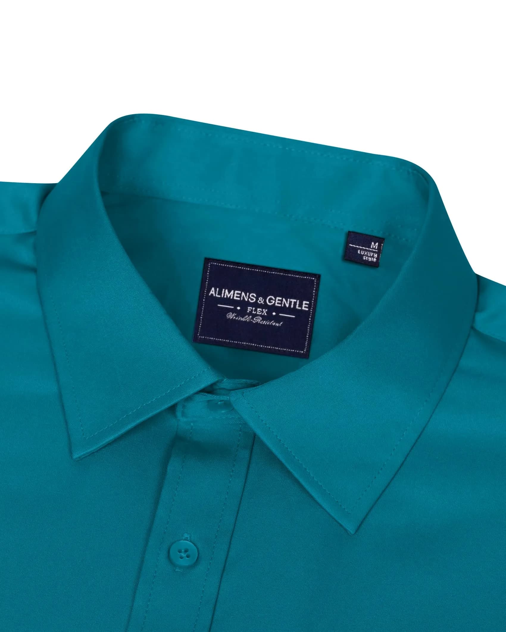 Alimens & Gentle Teal Long Sleeve Wrinkle Free Button Down Shirt with Pocket | XX-Large (XXL) Regular Fit thumbnail 3