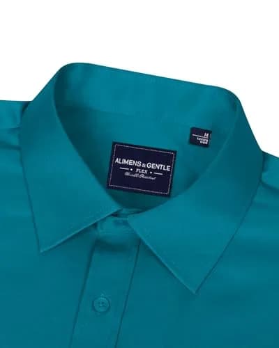 Alimens & Gentle Teal Long Sleeve Wrinkle Free Button Down Shirt with Pocket | XX-Large (XXL) Regular Fit thumbnail 3