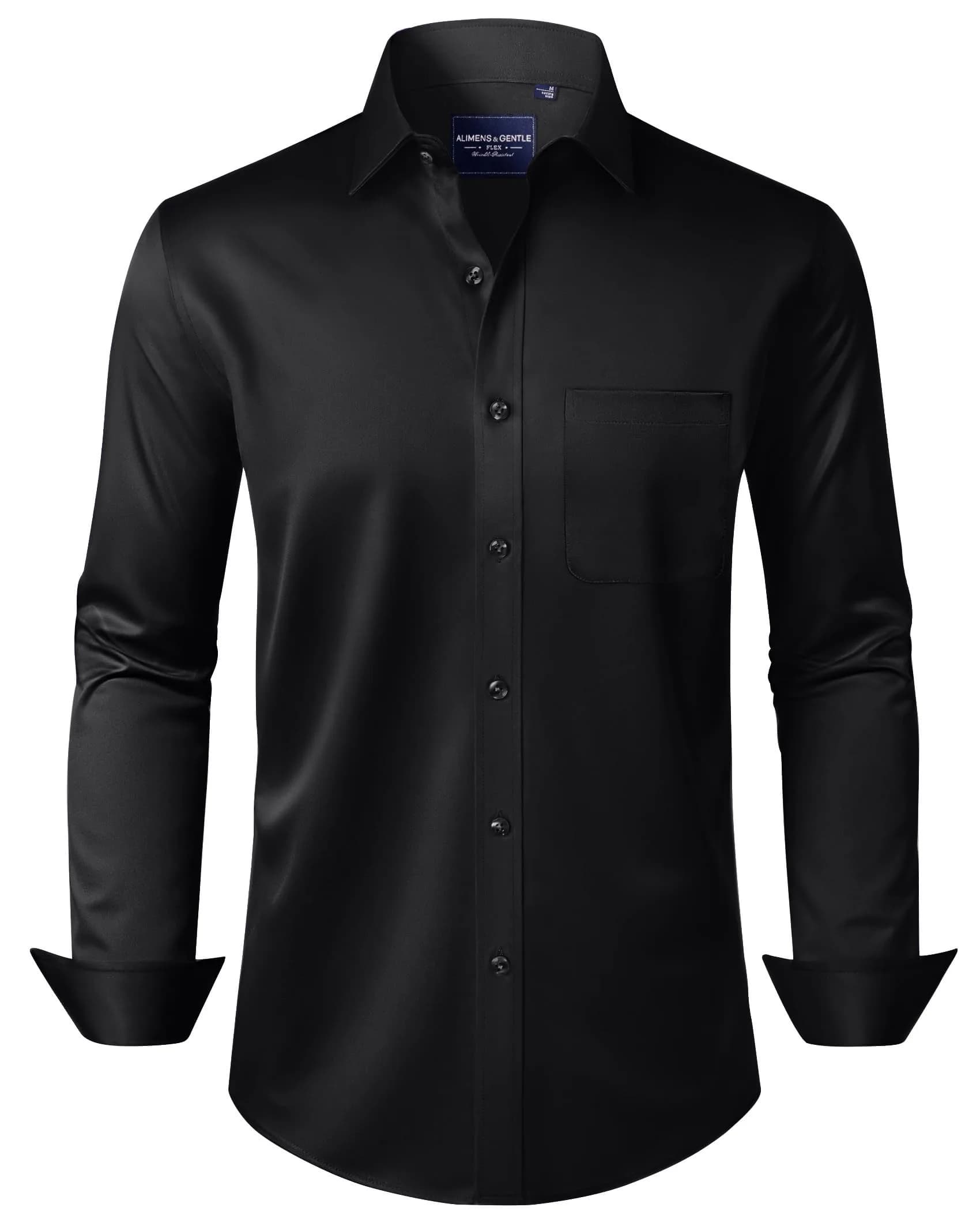 Alimens & Gentle Black Stretch Button Up Shirt Men's Long Sleeve Regular Fit | Non-Iron Business Casual - main product image