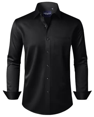 Alimens & Gentle Black Stretch Button Up Shirt Men's Long Sleeve Regular Fit | Non-Iron Business Casual thumbnail 1