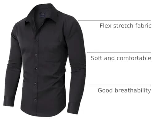 Alimens & Gentle Black Stretch Button Up Shirt Men's Long Sleeve Regular Fit | Non-Iron Business Casual thumbnail 4