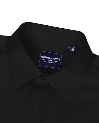 Alimens & Gentle Black Stretch Button Up Shirt Men's Long Sleeve Regular Fit | Non-Iron Business Casual thumbnail 3
