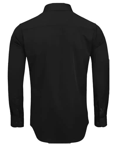 Alimens & Gentle Black Mens Long Sleeve Button-Down Shirt | Wrinkle-Free Flex Fabric for Formal & Casual Wear thumbnail 2