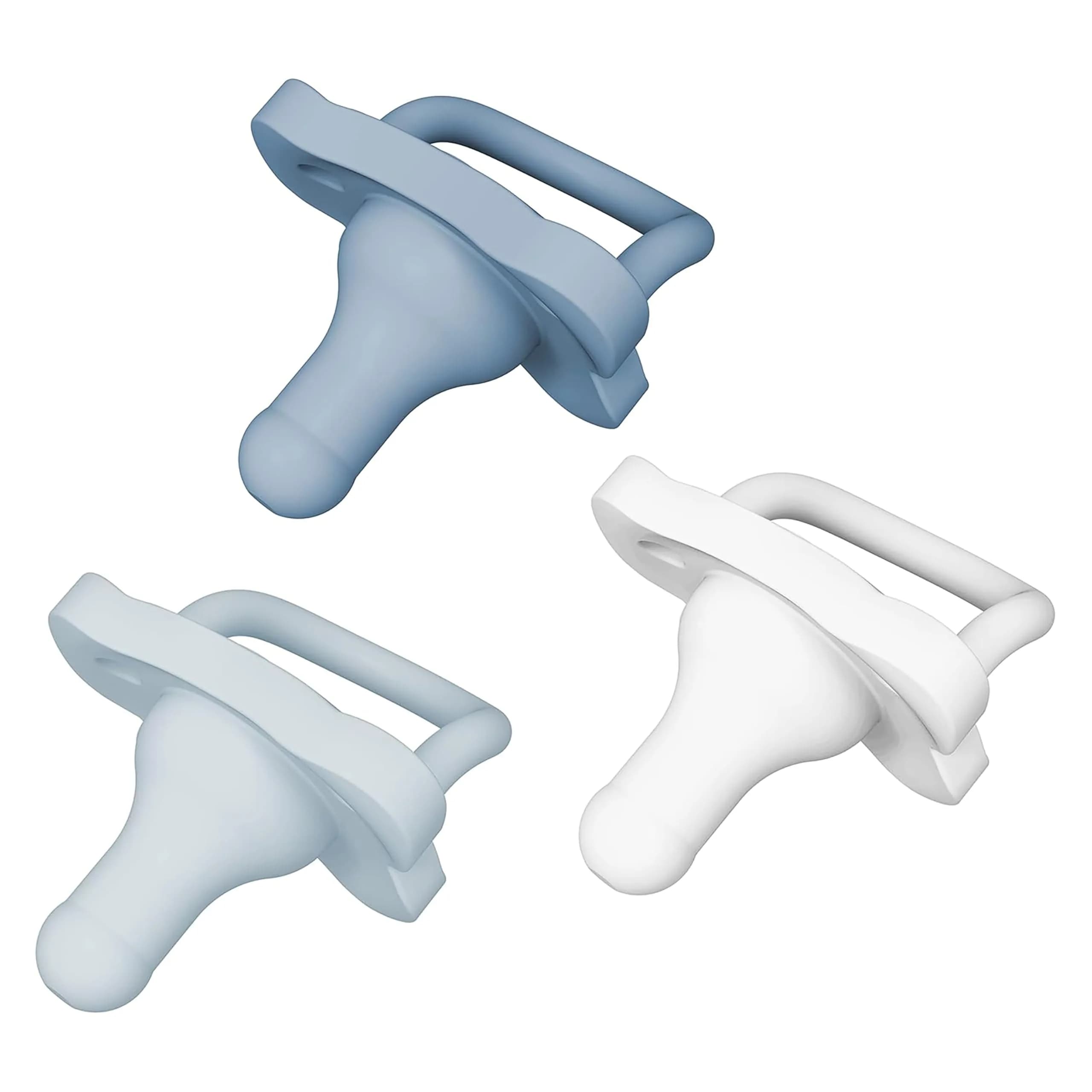 Dr. Brown's HappyPaci Silicone Pacifier 3-Pack | Soft, Safe, and Easy to Clean — Blue/Light-Blue/White