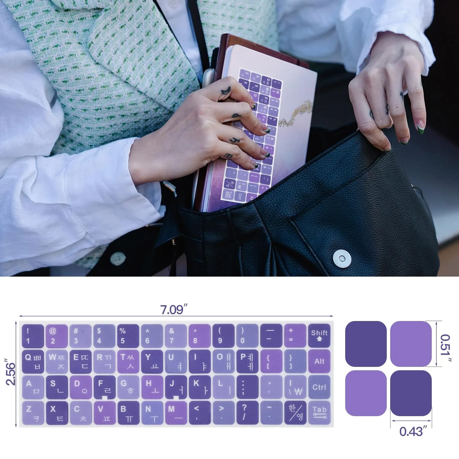 DAMMOMKO Korean-Purple/White Hebrew Keyboard Letter Stickers - 2-Pack | Vinyl Replacement for Laptops - view 3