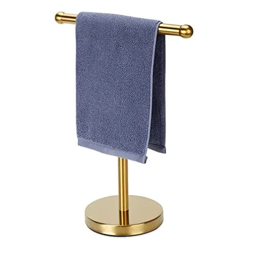 WAYDELI Gold Hand Towel Holder Stand with Weighted Base, SUS304 Stainless Steel, 29cm (11.4 inches) | Freestanding Countertop Design thumbnail 1
