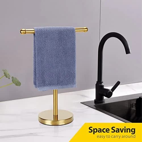WAYDELI Gold Hand Towel Holder Stand with Weighted Base, SUS304 Stainless Steel, 29cm (11.4 inches) | Freestanding Countertop Design thumbnail 4