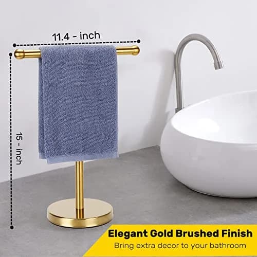 WAYDELI Gold Hand Towel Holder Stand with Weighted Base, SUS304 Stainless Steel, 29cm (11.4 inches) | Freestanding Countertop Design thumbnail 3
