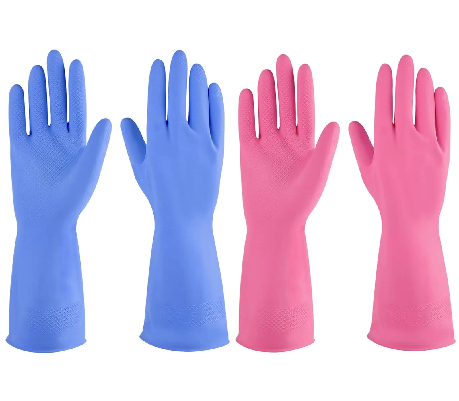 IUCGE Rubber Gloves Dishwashing 4 Pairs | Reusable Household Cleaning Gloves (Medium, Blue+Pink)