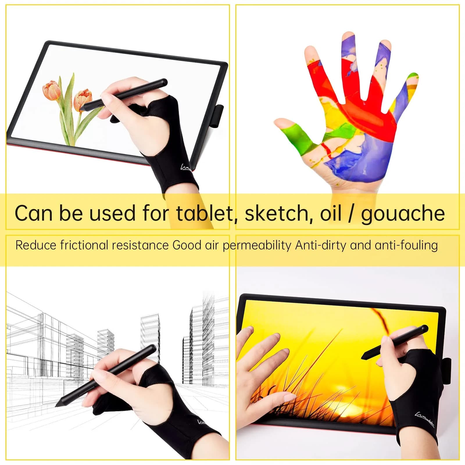 WooKoudai Digital Drawing Glove 2 Pack, Medium | Smudge Guard for Artists - view 5