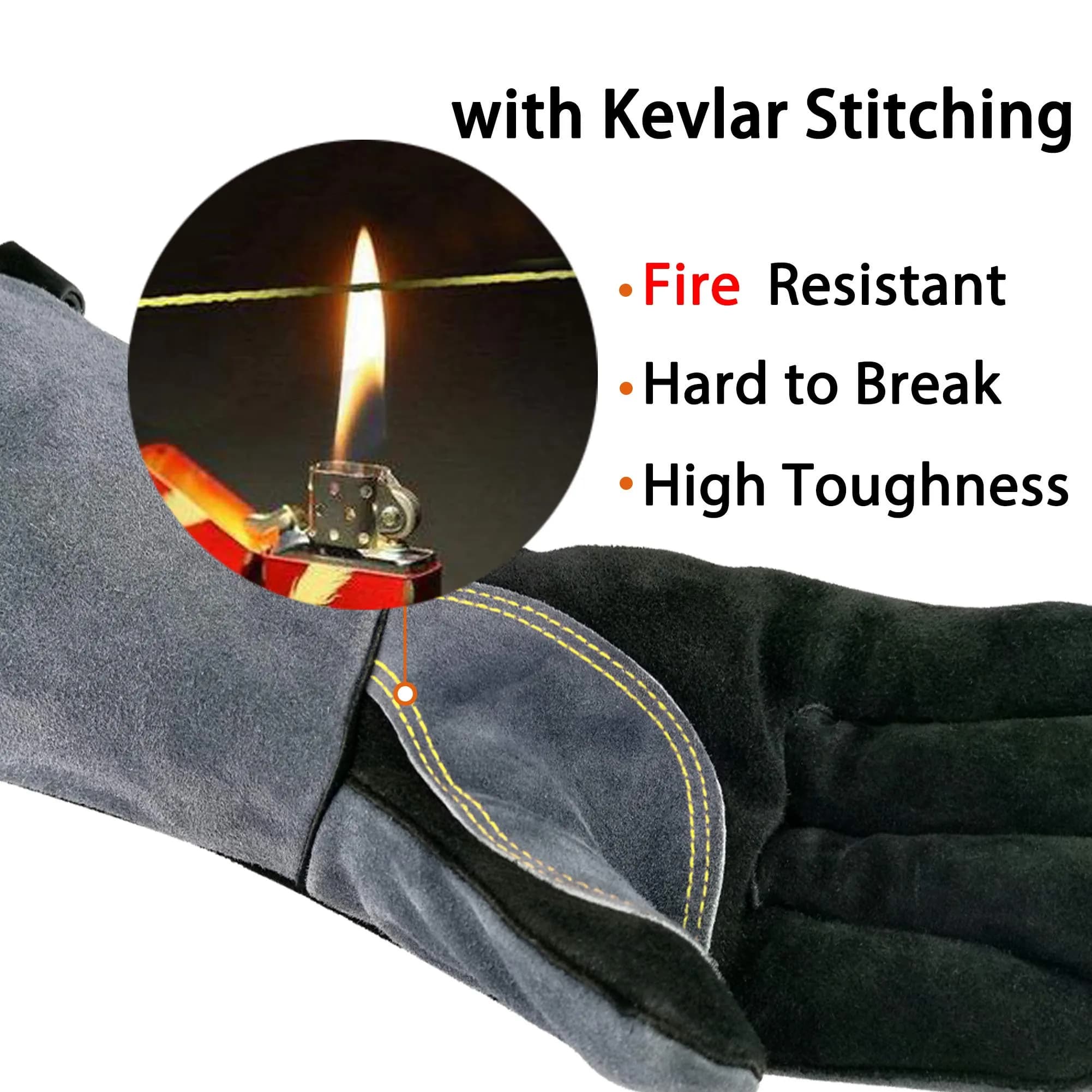 WZQH Extreme Heat Resistant Welding Gloves 932°F (Medium, Black-Gray) | CTC Level 4 Certified - view 3