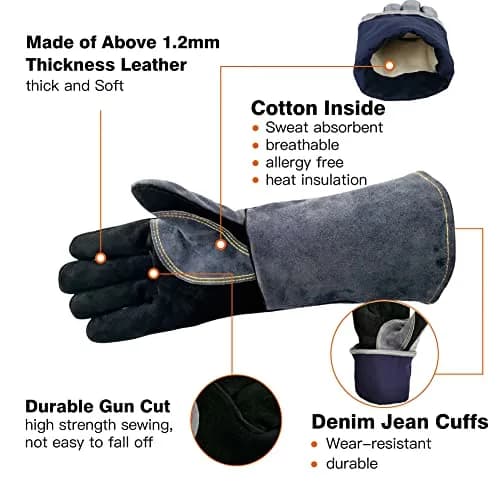 WZQH 14-inch Heat Resistant Welding Gloves Small Black-Gray | CTC Level 4 Protection thumbnail 4