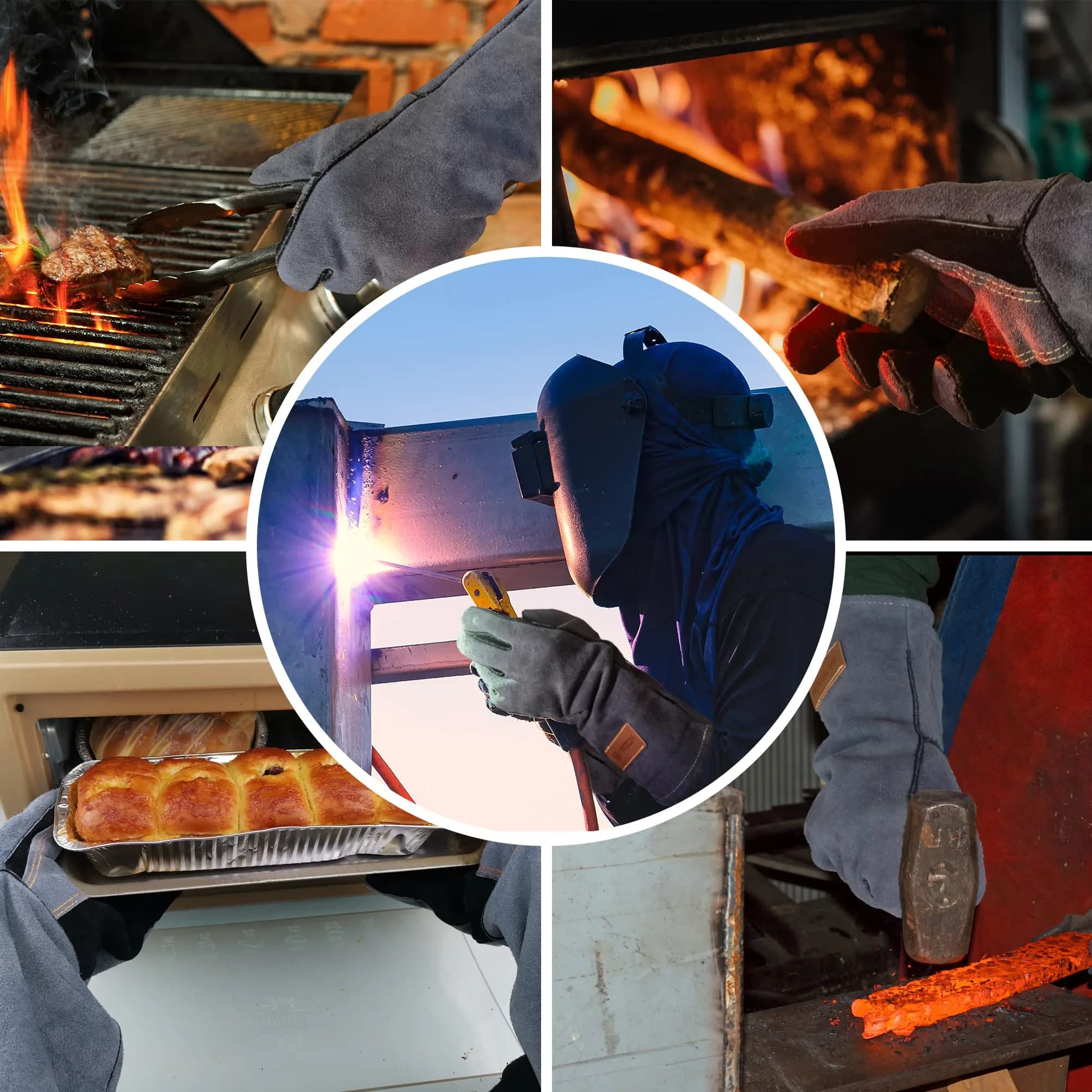WZQH 14-inch Heat Resistant Welding Gloves Small Black-Gray | CTC Level 4 Protection - view 5
