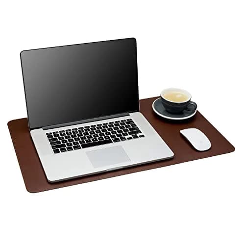 Gallaway Leather Desk Mat - Medium 61cm x 35.5cm (24" x 14") Dark Brown | Smooth PU Leather Writing Pad with Non-Slip Felt Base thumbnail 1