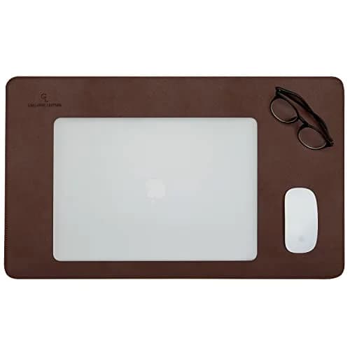 Gallaway Leather Desk Mat - Medium 61cm x 35.5cm (24" x 14") Dark Brown | Smooth PU Leather Writing Pad with Non-Slip Felt Base thumbnail 3