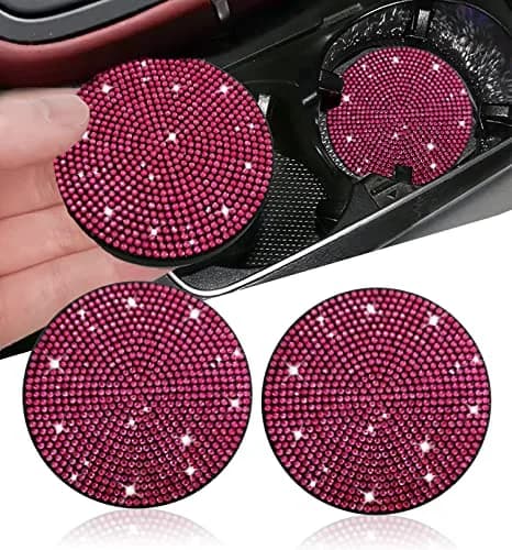 NBTEPEM Bling Car Cup Holder Coasters 7cm (2.75 inch) Rose Red | Universal Fit for Cars, Trucks, Homes thumbnail 1