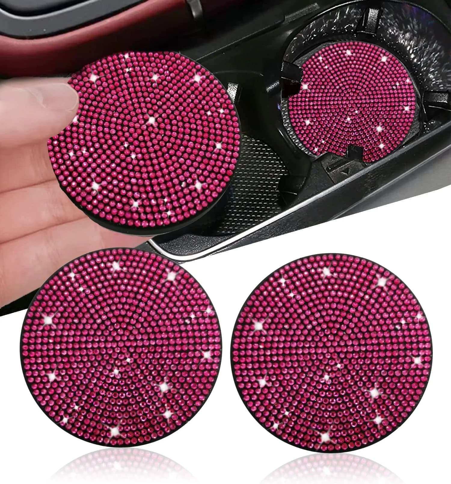 NBTEPEM Rose Red Bling Car Cup Holder Coasters (2 pcs) | Sparkle & Protect Your Car Interior - main product image