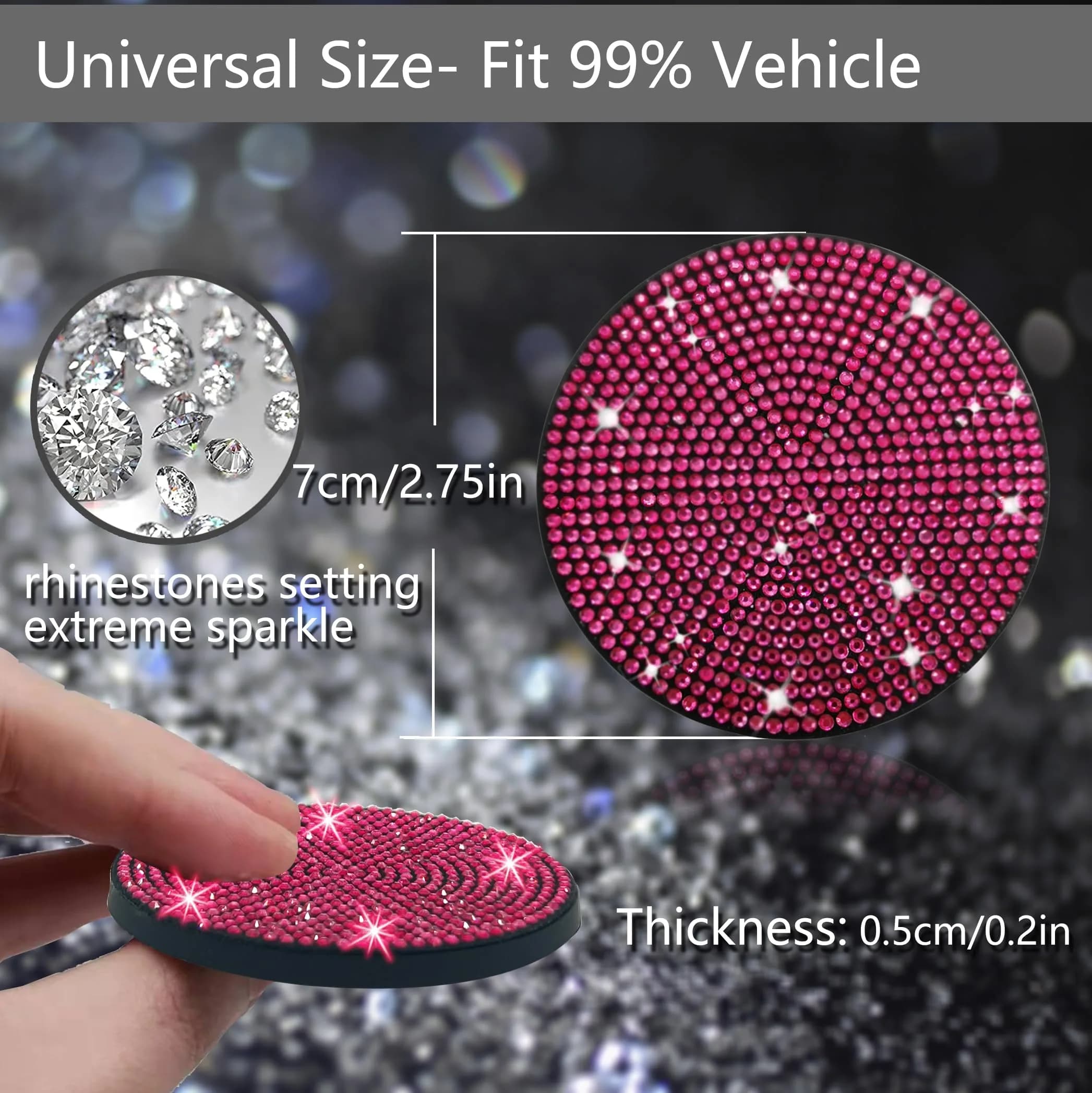 NBTEPEM Rose Red Bling Car Cup Holder Coasters (2 pcs) | Sparkle & Protect Your Car Interior - view 2