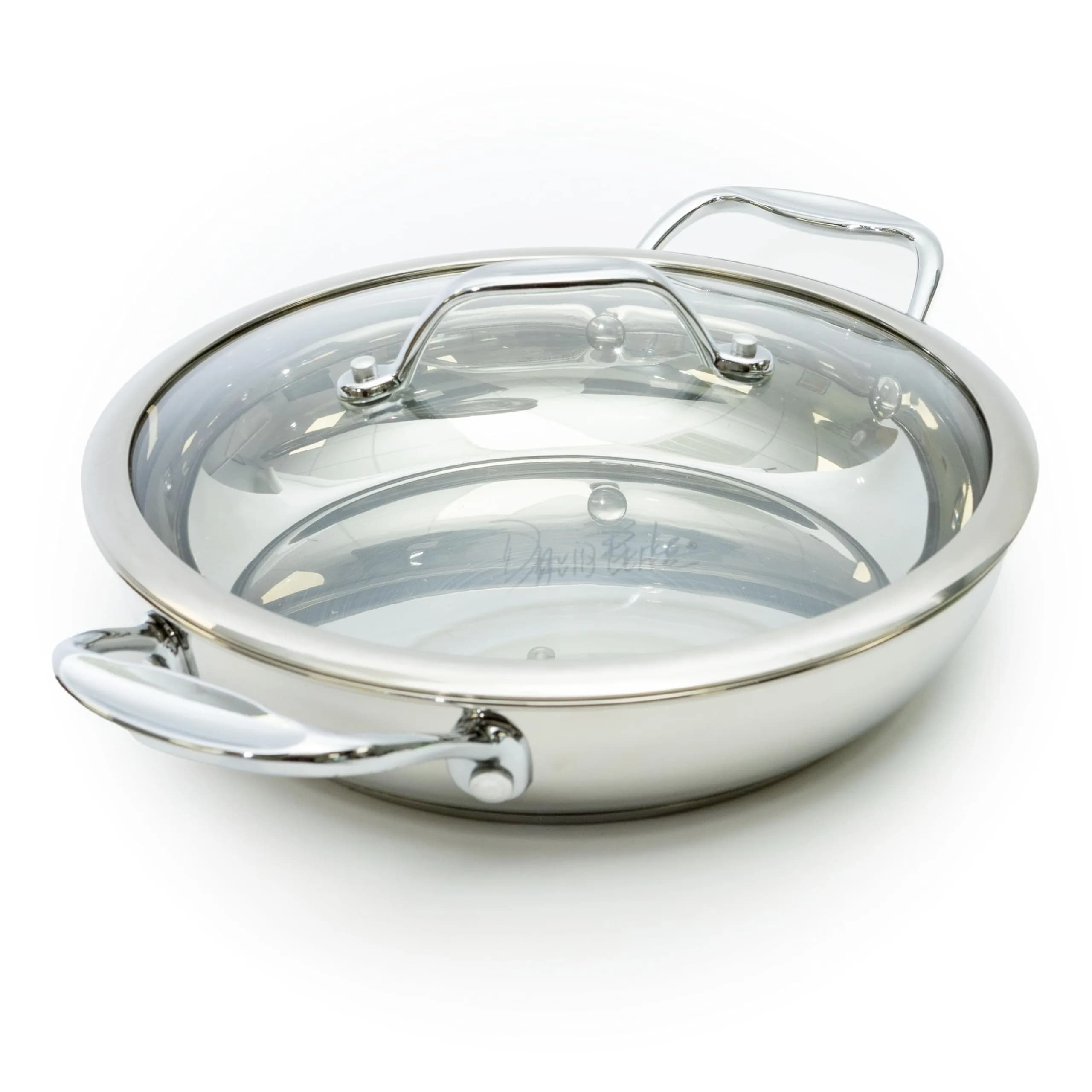 David Burke Splendor 9.5" Fry Pan with Vented Steam Lid – Heavy Gauge Stainless Steel (24 oz Capacity)